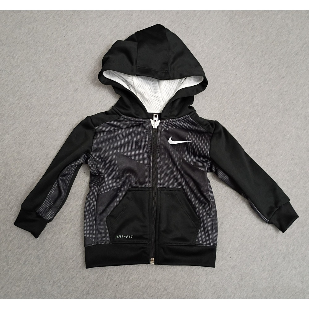 Nike Dri-FIT Baby Boys Black Gray Digital Grid Full Zip Fleece Hoodie 12M